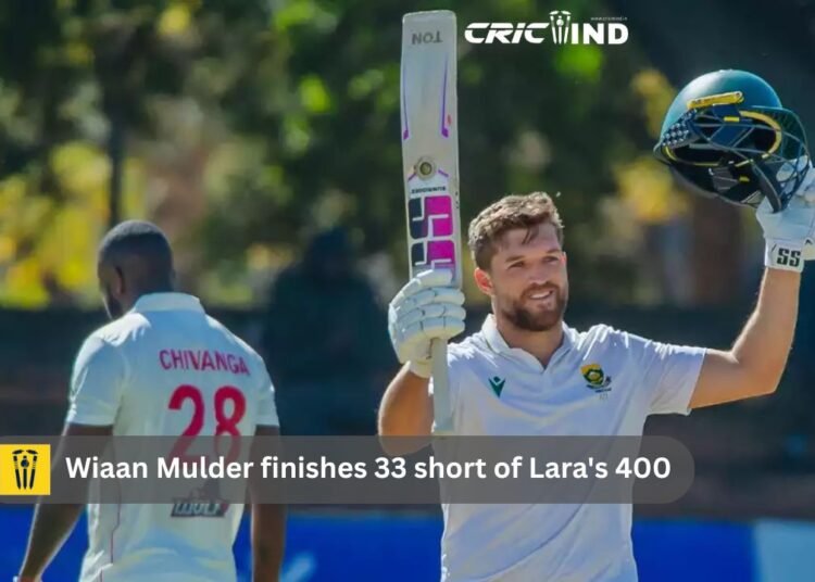 Wiaan Mulder Finishes 33 Short of Lara's 400 in SA vs ZIM Test 1 Wiaan Mulder finishes 33 short of Lara's 400
